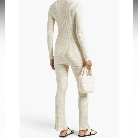 Monrow Marled Ribbed Soft Flare Leg Pants - Picture 2 of 7